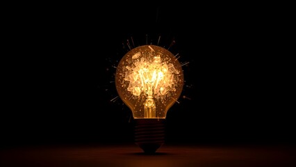 Illuminated Vintage Light Bulb with Internal Glowing Energy, Conceptual AI Art