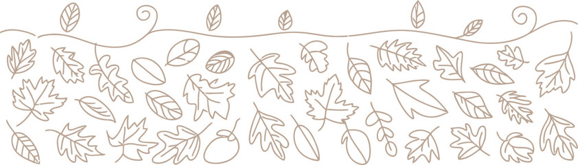Autumn leaves brown outline with white background. Decorative fall line art leaves