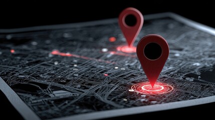 Digital map with highlighted location markers.