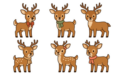 Cute cartoon deer set with accessories and expressions