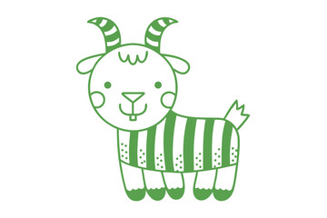 Isolated green goat icon with stripes and dots looks friendly on a white background