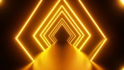 Tunnel of radiant yellow geometric light receding into darkness - Powered by Adobe