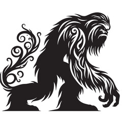 black Mythic Creature Yeti Silhouette Vector, High Quality Illustration on White Background