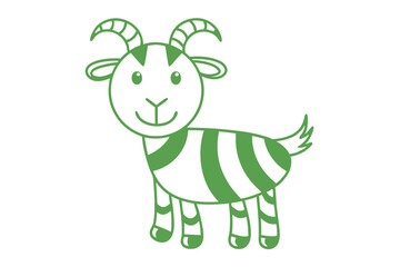 Green goat animal is looking forward with smile on white background