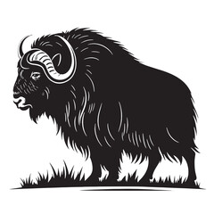 black musk ox Silhouette Vector, High Quality Illustration on White Background