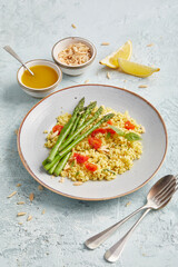 Millet with asparagus and lemon