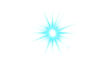 Blue glow light effect isolated on transparent background. Abstract lens flare light. Glowing spotlight. Sparkling starlight. Light PNG. Space overlays. Magic festive decoration design elements