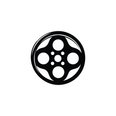 Fototapeta premium Stylized black film reel icon on white background
