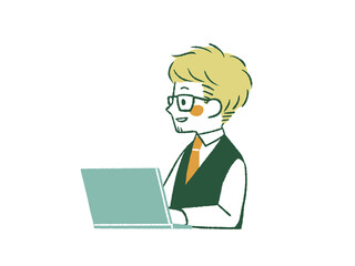 ノートパソコンを使っている男性