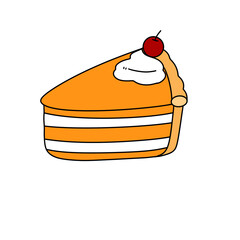 A slice of orange and white cake with a cherry on top