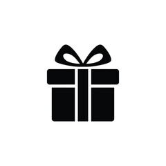 Simple black silhouette of a gift box with a bow