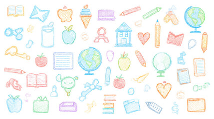 seamless pattern with school supplies,hand-drawn doodle Back to school concept background with equipment and stationery pattern icon