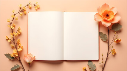 Obraz premium A vibrant vintage illustration of an open book with autumn leaves and a floral border