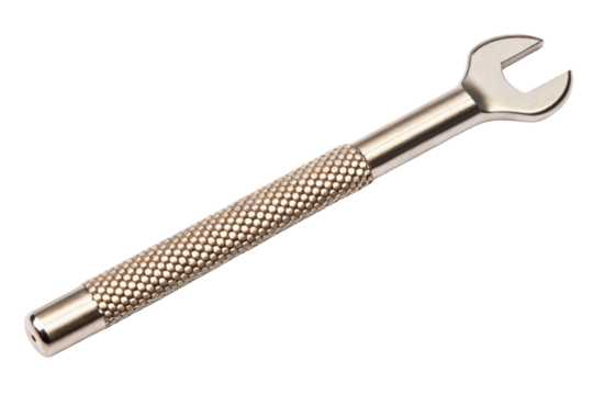 Small single open-end wrench with a textured knurled handle isolated with transparent background - Powered by Adobe