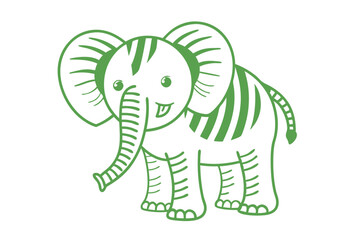 Green striped elephant sketch stands gently showcasing its simple design against a white background