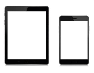 Two digital devices, tablet and phone