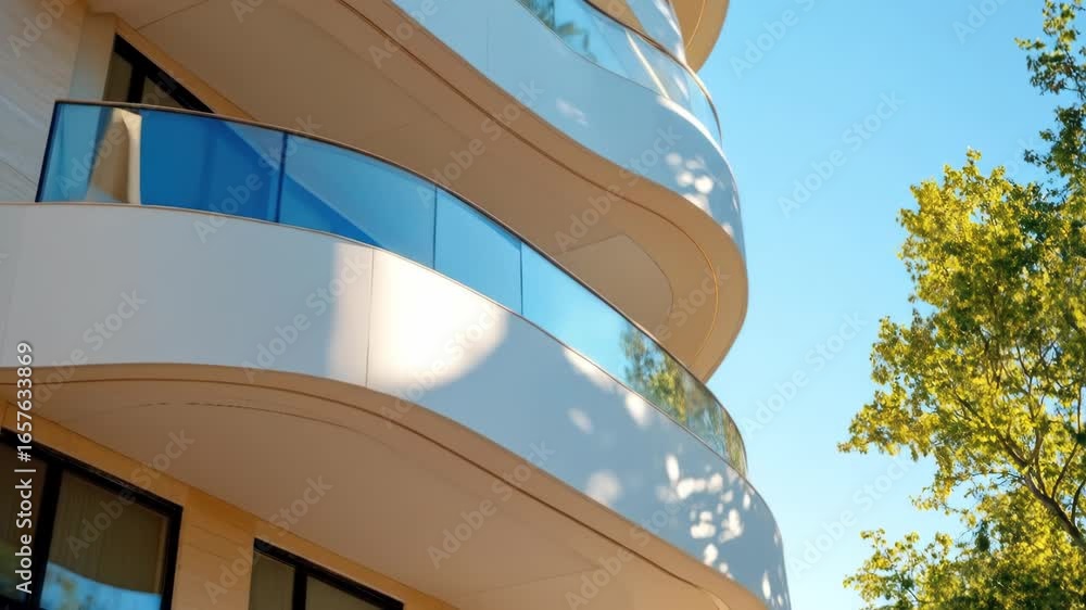 Aufkleber captivating architecture footage showcasing a modern building with unique wavy balcony design and