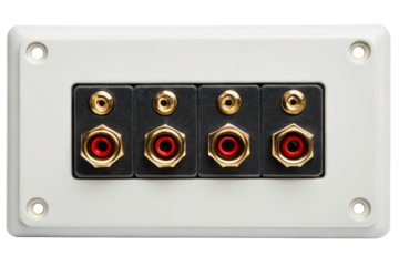 Wall plate with four pairs of speaker terminal binding posts isolated with transparent background