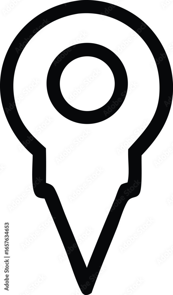 Poster simple black and white outline of a location pin icon with a circular inner marker