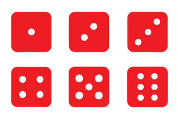 Minimalist Dice Vector Icon Set – Red and White Outline.