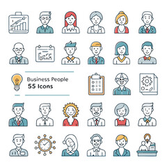 Fototapeta premium Corporate Team Vector Icons, Diverse Business People Illustrations