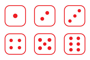 Minimalist Dice Vector Icon Set – Red and White Outline.