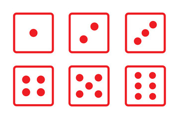 Minimalist Dice Vector Icon Set – Red and White Outline.