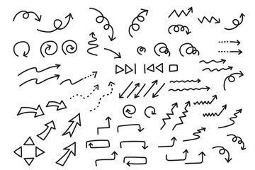 ベクターの手描きの矢印　アイコンセット白黒