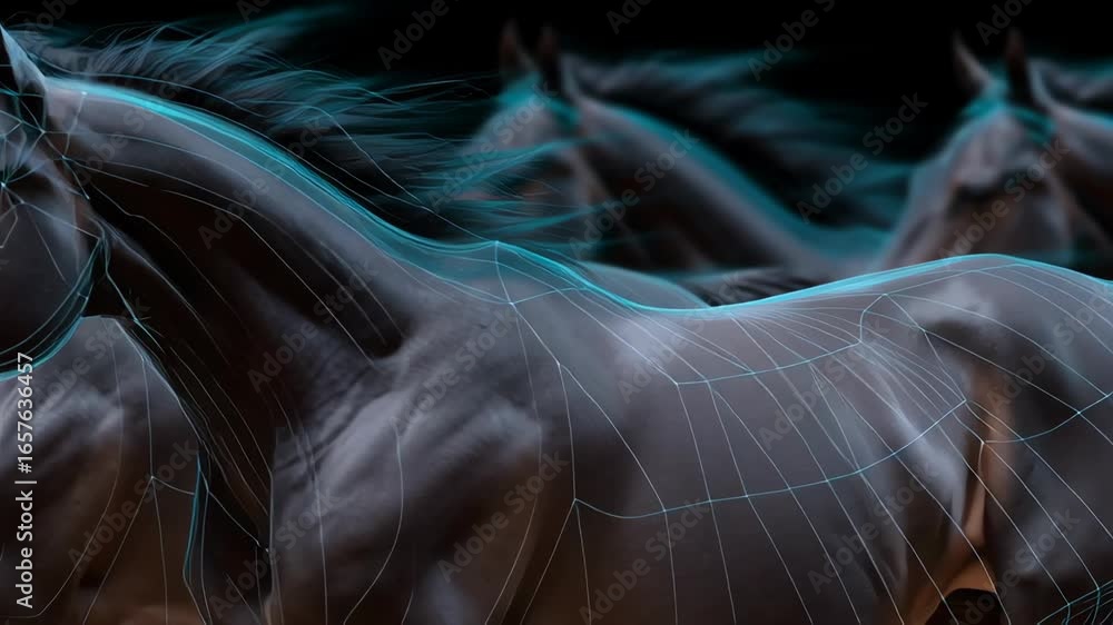 Poster ai tracking animal movement technology visualizes dynamic horse motion with digital lines highlighti