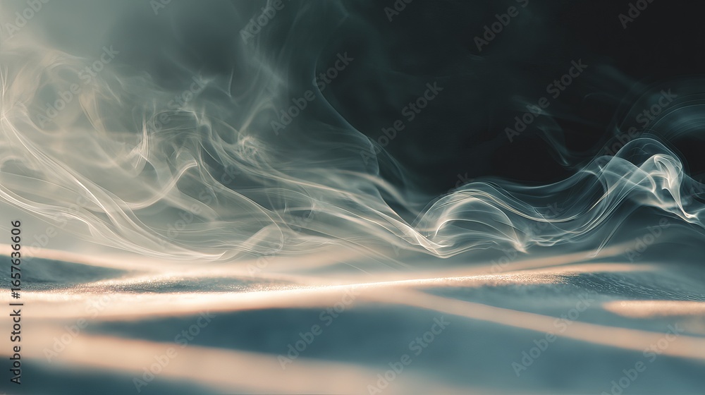 Poster mysterious ethereal smoke swirls creating a dreamlike atmosphere with soft light and shadows