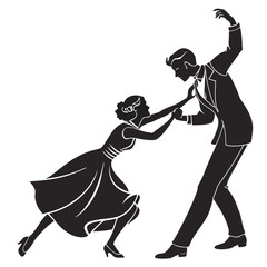 Elegant couple dancing in vintage style silhouette retro