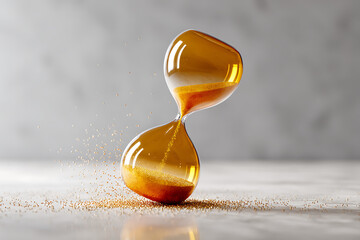 Golden sand flows through an hourglass, symbolizing the passage of time and precious moments.