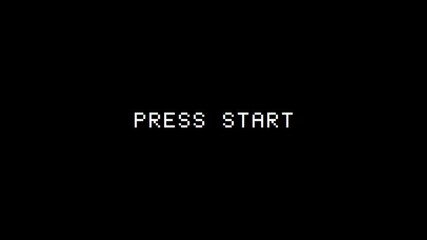 Classic arcade press start text animation with VHS glitch effect and retro style on transparent background - Powered by Adobe