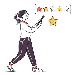 Woman reviewing online services with star ratings vector