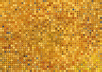 A mosaic of circles in various shades of gold , brown , and blue , creating an abstract textured background
