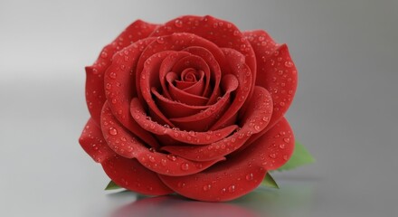 A single red rose with water droplets glistening on its petals