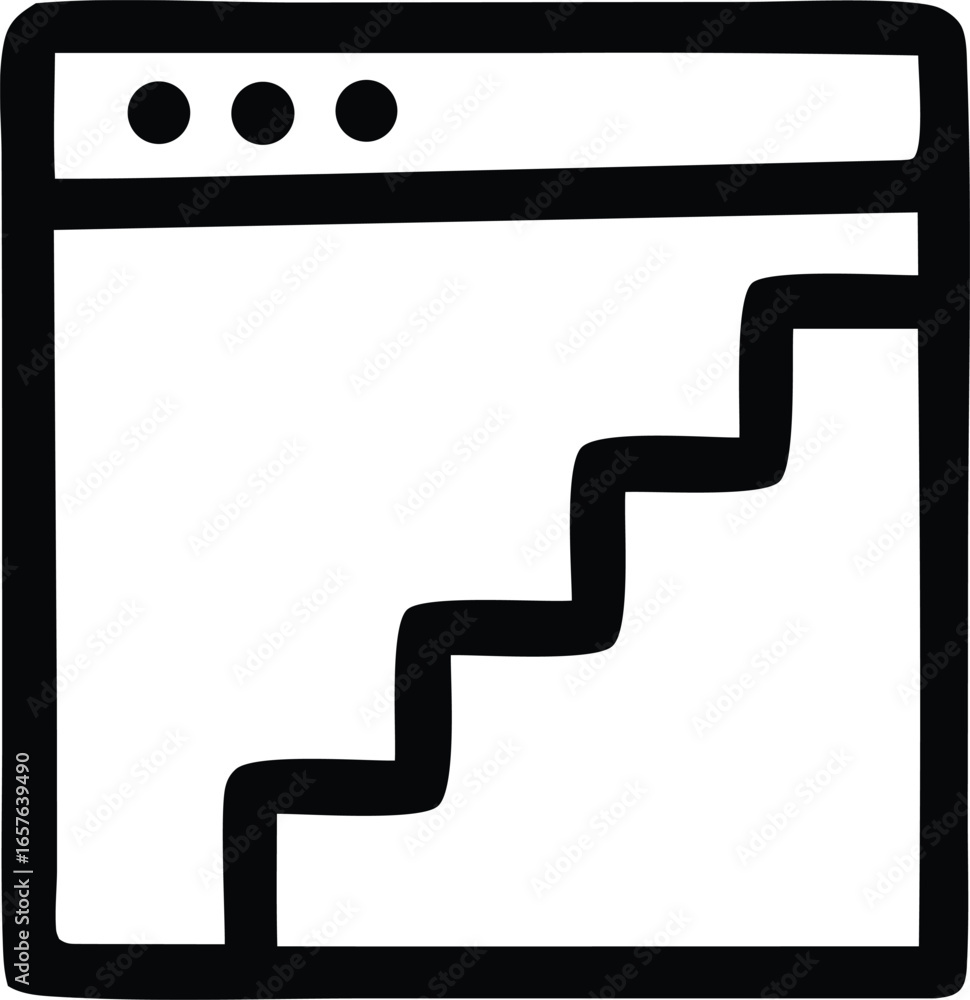 Poster doodle style illustration of a browser window displaying a rising staircase symbolizing growth and p