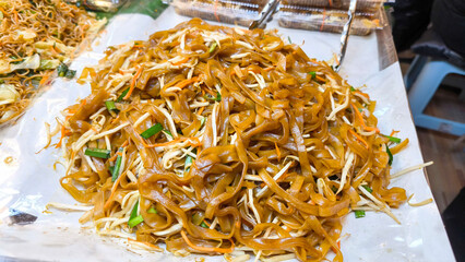 Stir Fried Sen Chan Noodles with Bean Sprouts Authentic Thai Noodle Dish © sirirat