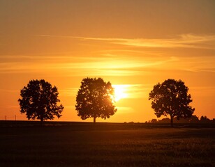Golden Horizon Silhouette of Trees Against a Vibrant Sunset Sky