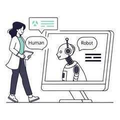 Human and robot communication dialogue illustration artificial intelligence technology