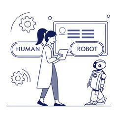 Human and robot interaction with digital interface artificial intelligence technology