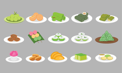  Indonesia traditional snack vector illustration set