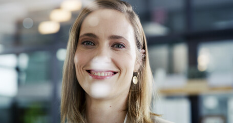 Portrait, smile and business woman in office as compliance officer with career ambition....