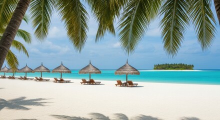 Serene Tropical Beach Paradise with Palm Trees and Crystal Clear Water