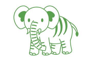 Outline of an elephant in white with green lines and spots walking