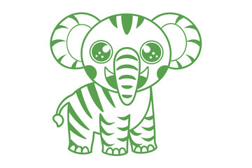 The smiling green elephant cartoon character has cute features and playful striped pattern