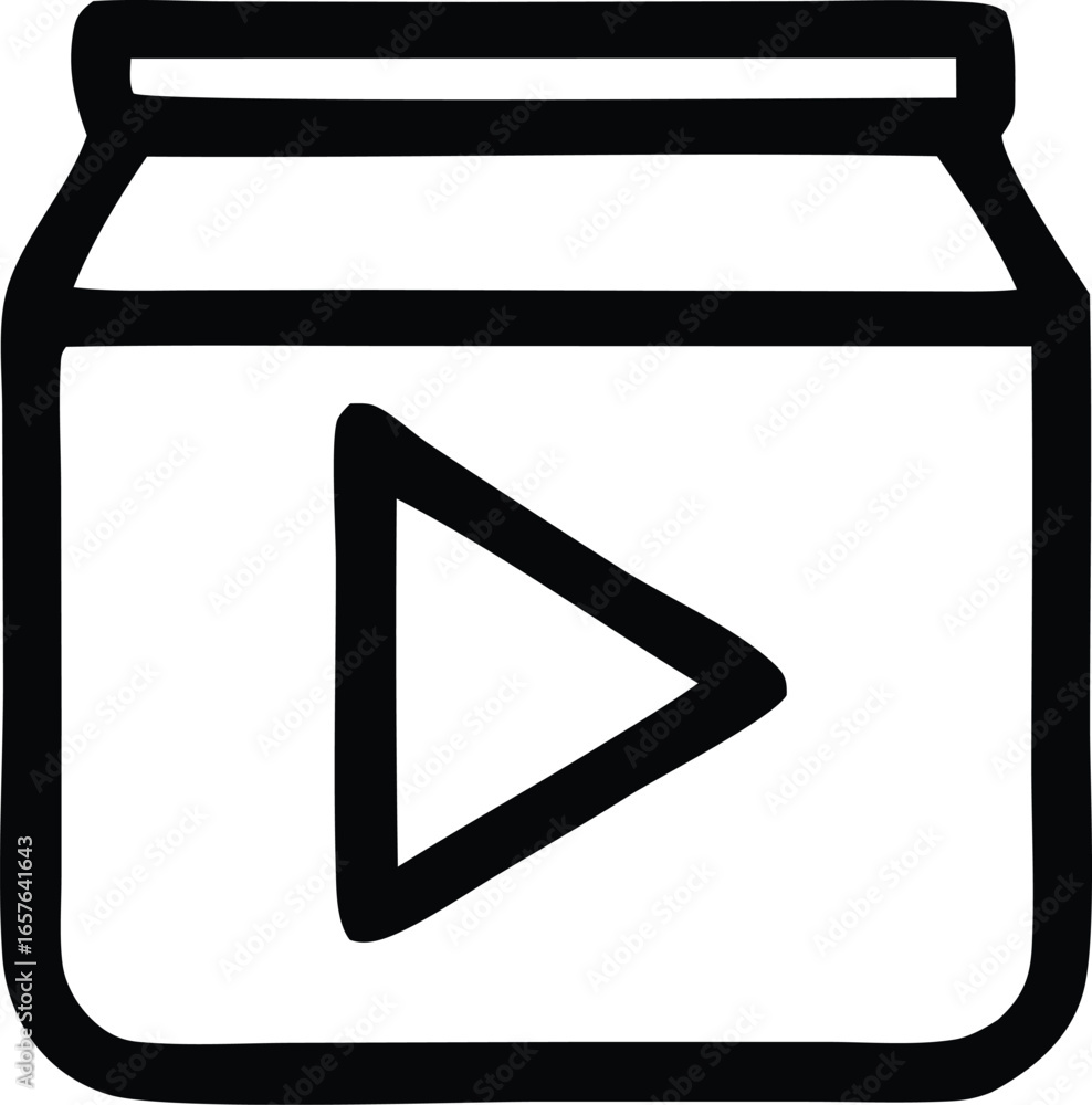 Poster simple hand drawn icon of a video player interface with a play button inside a jar shape
