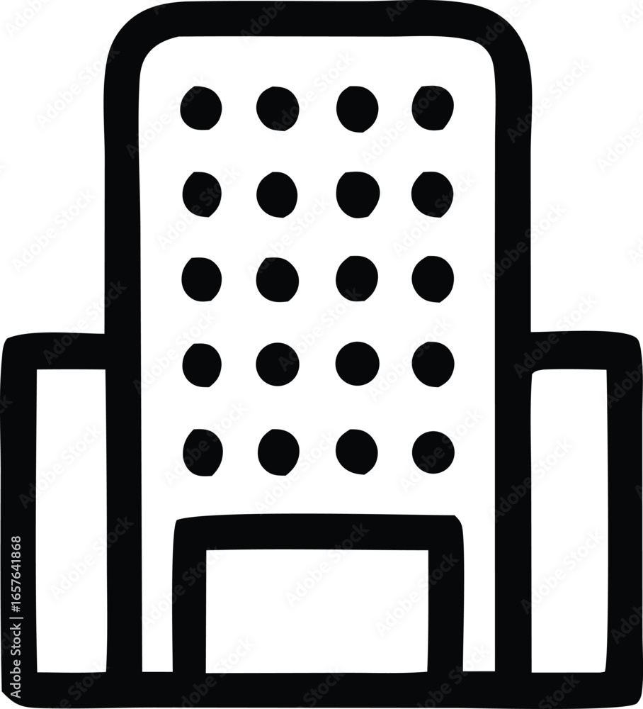 Poster simple hand drawn icon of a tall modern office building with multiple floors and windows