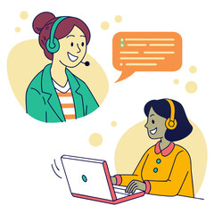 Two women communicating online using technology online communication people