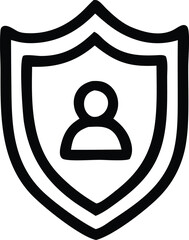 Iconic shield symbolizing personal security and data protection with a human figure silhouette inside